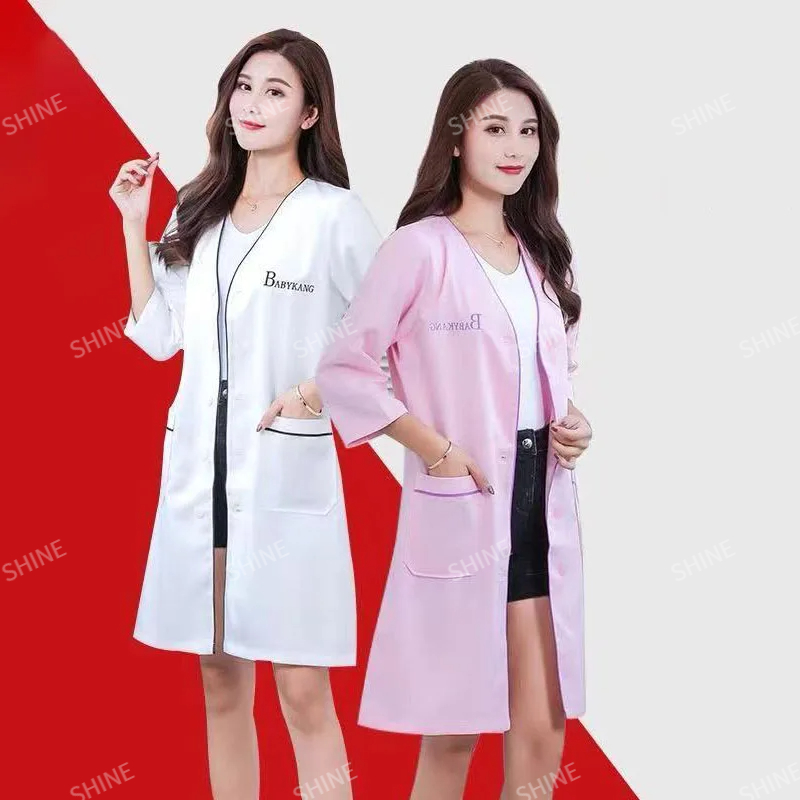 Medical Lab Logo - ชุดยูนิฟอร์มเสริมความงามพร้อมโลโก้สั่งทำพิเศษ ชุดทำงานสำหรับผู้จัดการผิวพรรณ ชุดยูนิฟอร์มสปา สีขาว ไซส์ใหญ่ แขนสั้น