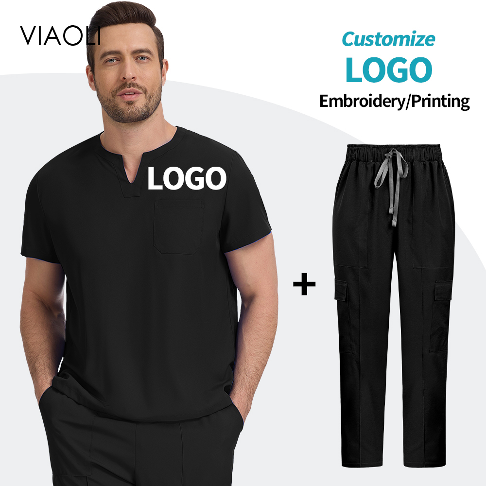 Medical Lab Logo - ชุดยูนิฟอร์มแพทย์ เสื้อ+กางเกง ชุดผ่าตัด ชุดสครับ ยูนิเซ็กซ์ แขนสั้น