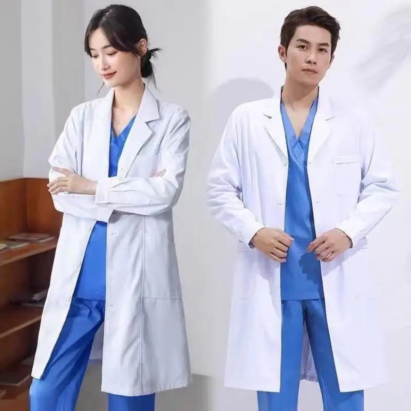 Medical Lab Work - สีขาว Lab Coat ทดลองทางการแพทย์ชุดแขนยาวนักเรียนเสื้อสีขาวโรงงานอาหารพยาบาลห้องปฏิบัติการชุดทํางาน