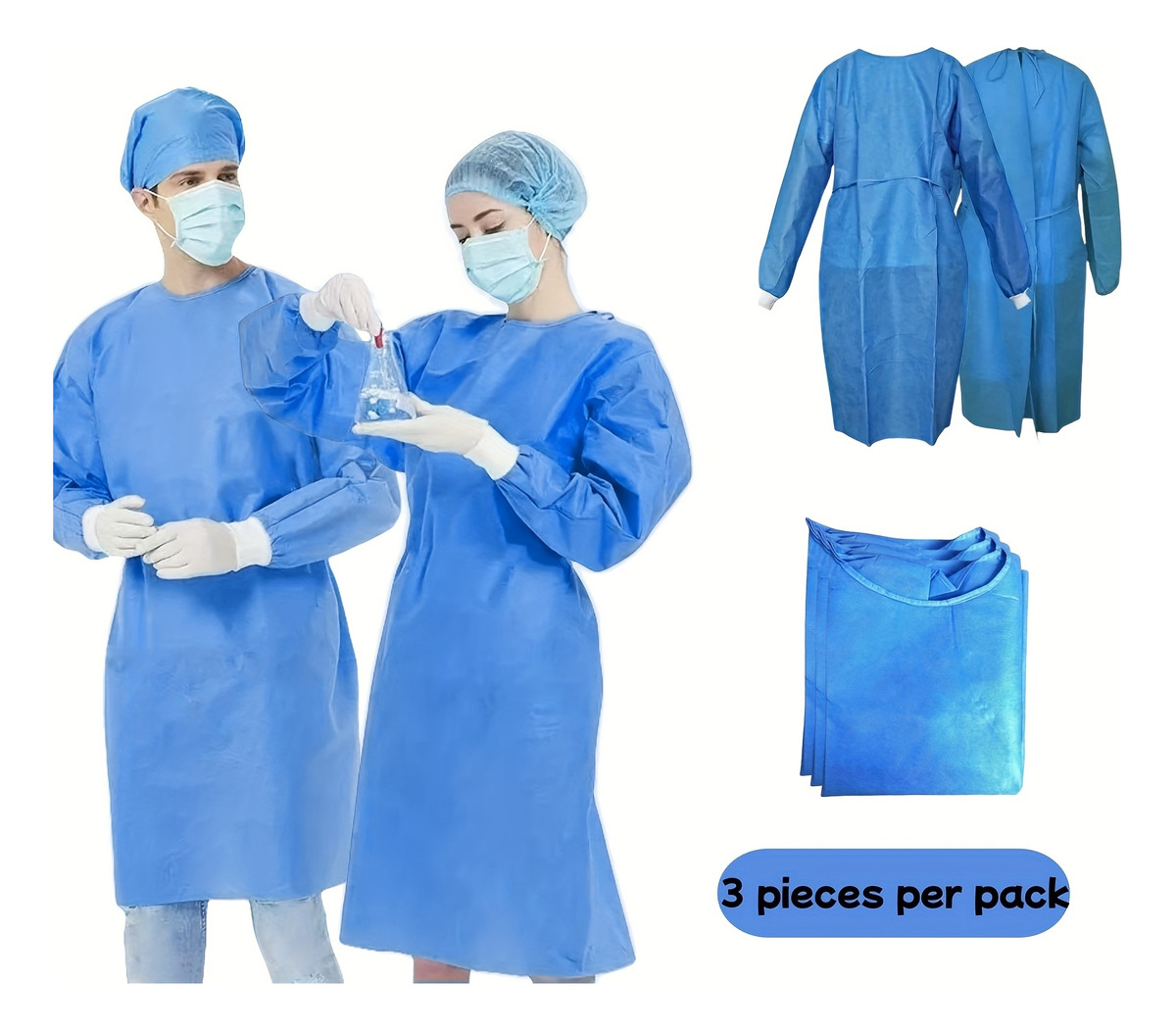 Medical Lab Gown - ชุดกาวน์ป้องกันแบบใช้แล้วทิ้งชนิดไม่ถักทอสามชั้น SMS หนา 45 แกรม จำนวน