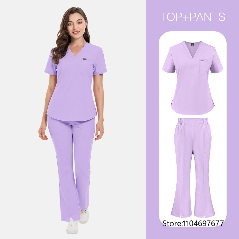 Medical Lab Gown - ชุดยูนิฟอร์มสำหรับผู้หญิงในร้านเสริมสวย ชุดทำงานทางการแพทย์ ชุดพยาบาล เสื้อ กางเกง ชุดแพทย์