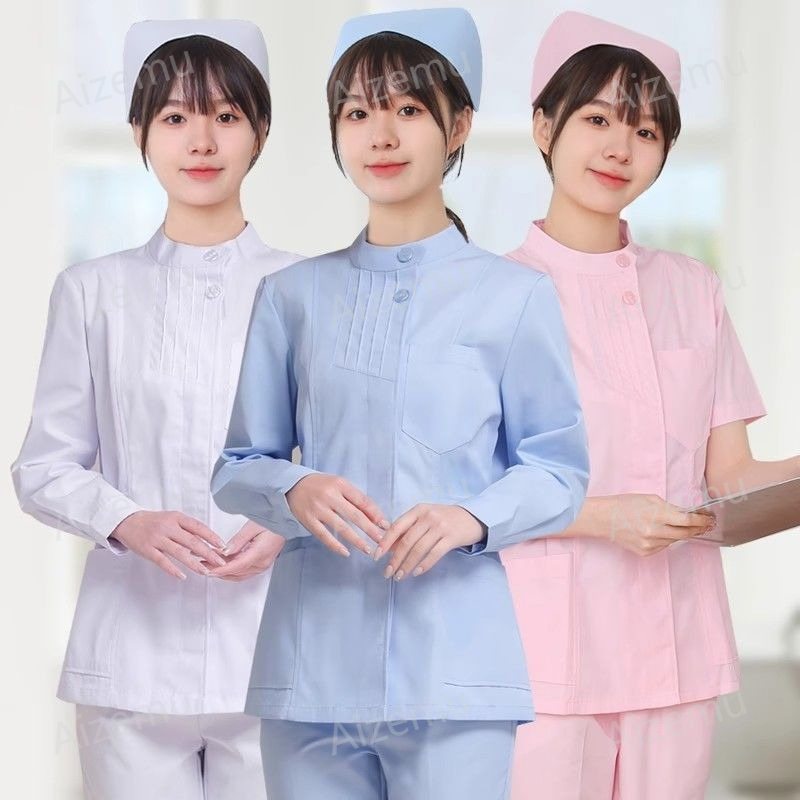 Medical Lab Logo - ชุดยูนิฟอร์มพยาบาลแขนยาวสีชมพู เสื้อกาวน์แพทย์สำหรับผู้หญิง เสื้อผ้าทางการแพทย์ ชุดสครับสำหรับร้านเสริมสวยแบบใหม่ รับสกรีนโลโก้