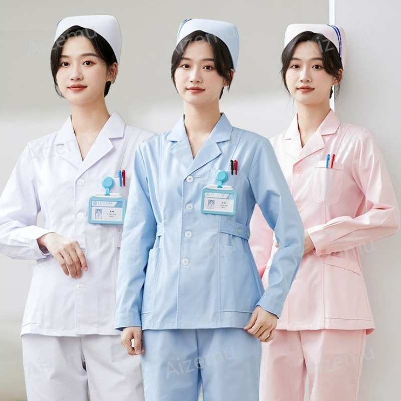 Medical Lab Logo - ชุดยูนิฟอร์มพยาบาลแขนยาวสีขาวใหม่ เสื้อกาวน์แพทย์สำหรับผู้หญิง เสื้อผ้าทางการแพทย์ เสื้อสครับสำหรับร้านเสริมสวย รับสกรีนโลโก้ตามสั่ง