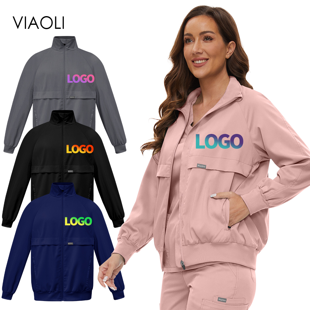 Medical Lab Logo - เสื้อแจ็คเก็ตแขนยาวปักโลโก้ตามสั่ง สำหรับแพทย์ พยาบาล เสื้อคลุมแล็บ เสื้อสครับสำหรับโรงพยาบาล ชุดยูนิฟอร์มพยาบาล