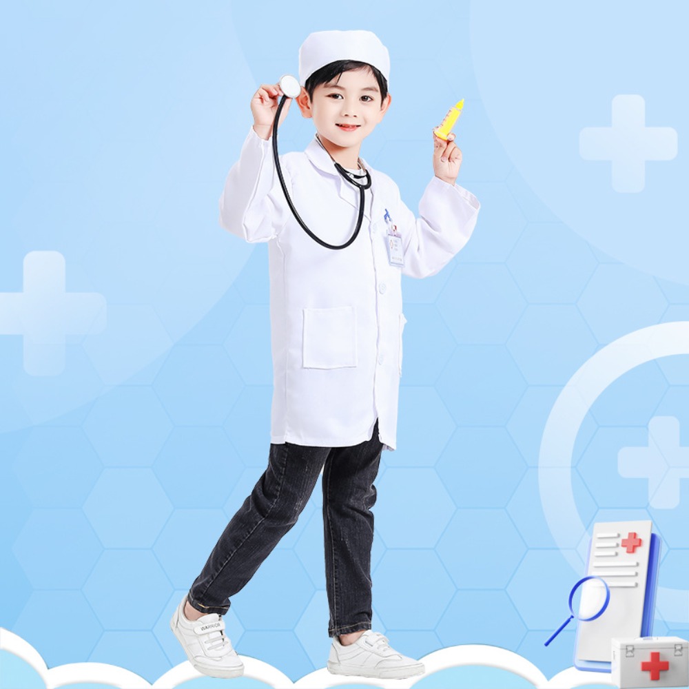 Medical Laboratory - ชุดคอสตูมบทบาทสมมติคุณหมอและพยาบาลสำหรับเด็ก, เสื้อกาวน์สีขาวสำหรับการแสดงบนเวทีและการเล่นบทบาทสมมติ, ชุดแต่งกายแพทย์สำหรับเด็กเล็ก