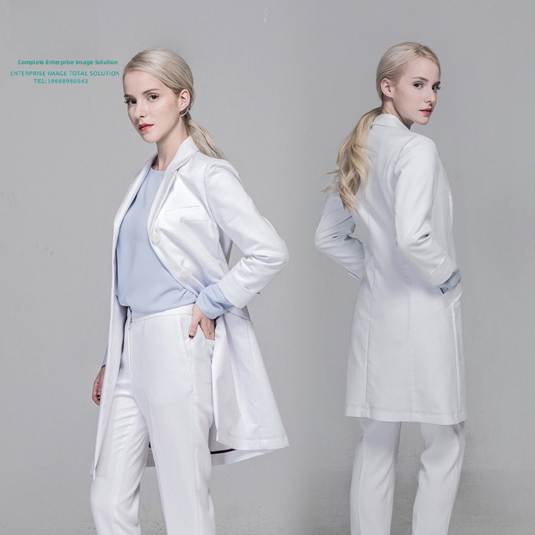 Medical Lab Years - ชุดทำงานทางการแพทย์สไตล์เกาหลีระดับไฮเอนด์ เสื้อคลุมยาวสีขาว เสื้อกาวน์แพทย์ ปักลายสำหรับทันตแพทย์ ชุดทำงานแพทย์ วัสดุโพลีเอสเตอร์