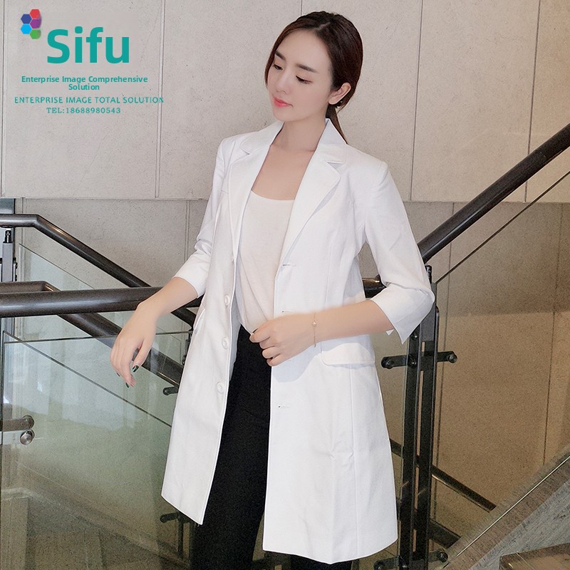 Medical Lab Years - สถาบันความงามทางการแพทย์สไตล์เกาหลี ชุดทำงานแพทย์หญิง เสื้อกาวน์ยาวปานกลาง ผู้จัดการร้าน คลินิกทันตแพทย์ ชุดแพทย์