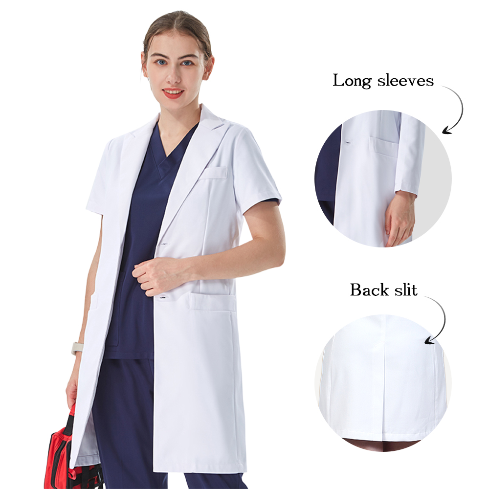 Medical Lab Work - เสื้อกาวน์แพทย์สีขาว คอปก ดีไซน์สวยงาม สำหรับแพทย์หญิง ผ้าฝ้ายผสมโพลีเอสเตอร์ ทรงเข้ารูป
