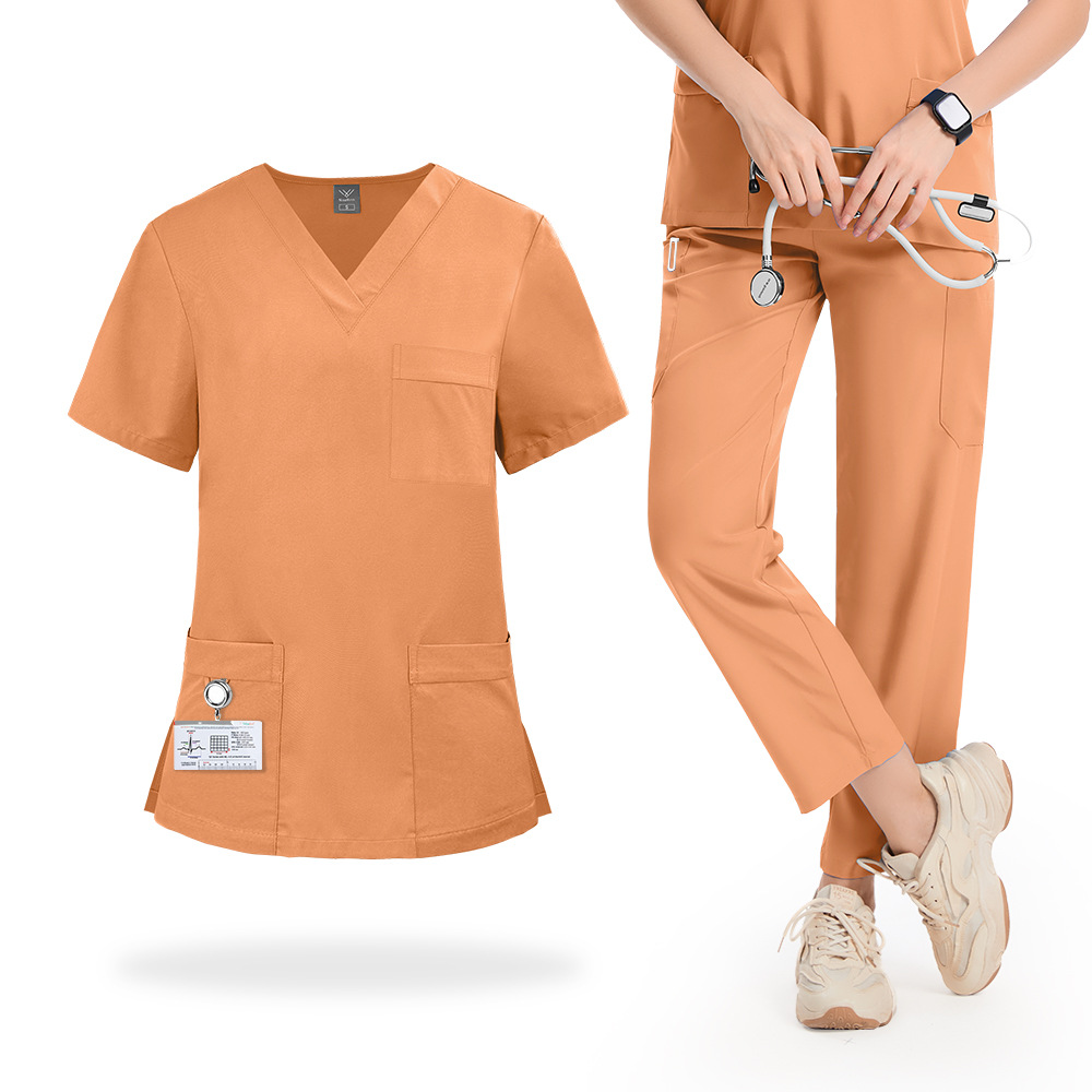 Medical Lab Gown - ชุดยูนิฟอร์มแพทย์ผ่าตัดแขนสั้นเนื้อบาง ชุดล้างมือสำหรับแพทย์ ชุดผ่าตัดสำหรับผู้หญิง เสื้อกาวน์แพทย์ เสื้อกาวน์สำหรับบุคลากรทางการแพทย์