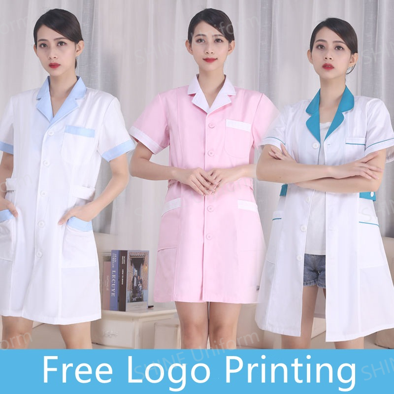 ชุดพยาบาลสีขาว แขนสั้น เสื้อสค - Medical Lab Logo บทวิจารณ์และราคา