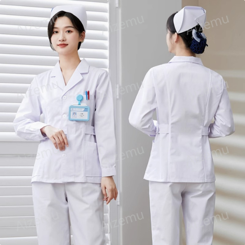 ชุดยูนิฟอร์มพยาบาลแขนยาวสีขาวใ - Medical Lab Logo บทวิจารณ์และราคา