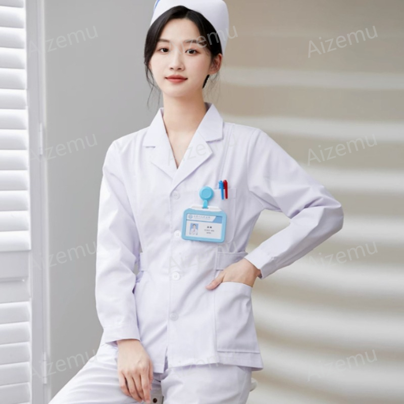ชุดยูนิฟอร์มพยาบาลแขนยาวสีขาวใ - Medical Lab Logo บทวิจารณ์และราคา