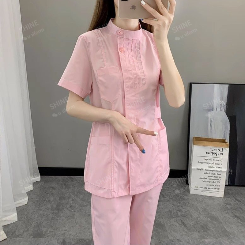 ชุดพยาบาลสีชมพู เสื้อสครับแขนส - Medical Lab Logo บทวิจารณ์และราคา