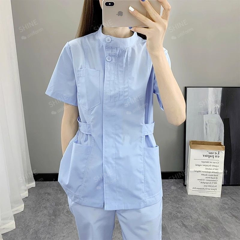 ชุดพยาบาลสีชมพู เสื้อสครับแขนส - Medical Lab Logo บทวิจารณ์และราคา